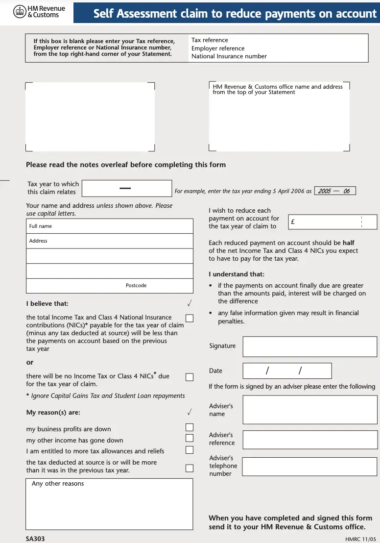 How To Request A Reduction In Payments On Account With Form SA303 ...